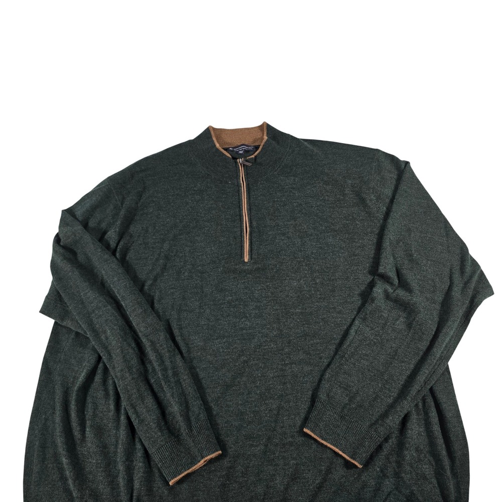 Hart Schaffner Marx‎ Mens 3XB Green Extra Fine Merino Wool Quarter Zip Sweater